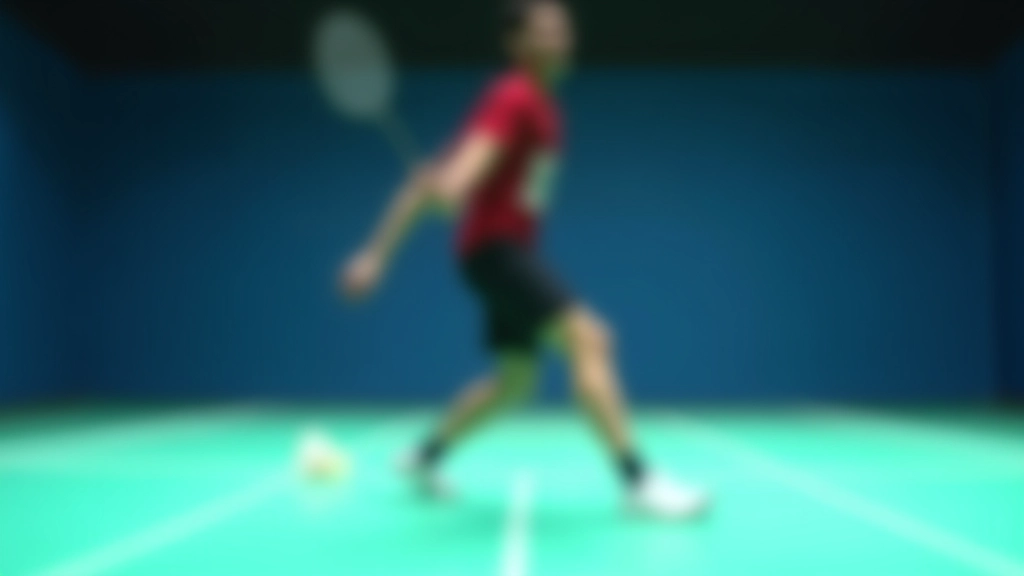 لاعب بادمنتون يوضح وضعية القدمين الصحيحة أثناء الإسقاط من الجانب الأيمن